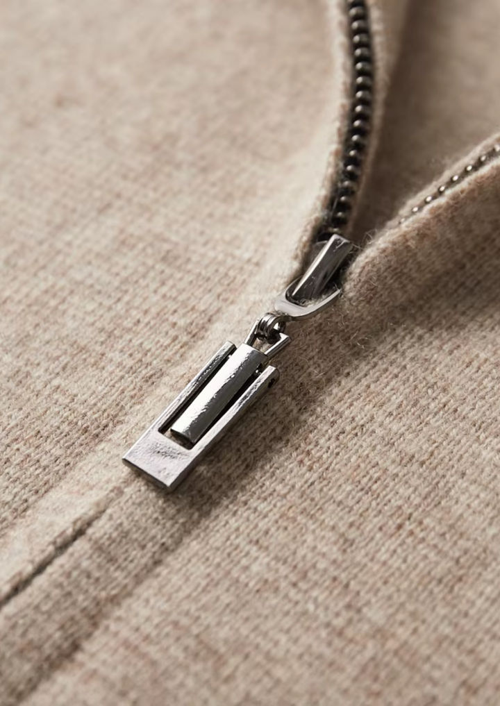 EXTRA-FINE MERINO WOOL ZIP POLO CARDIGAN