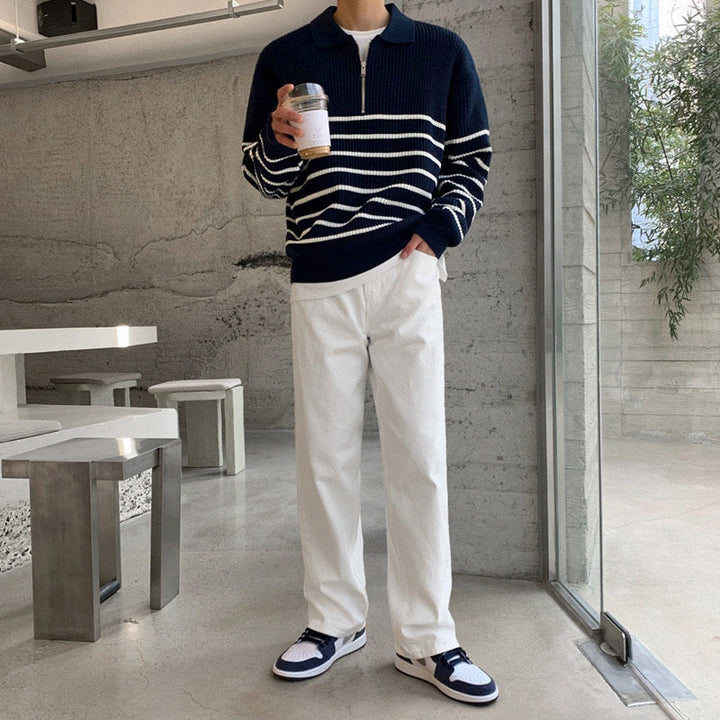 ANYANG Striped Half-Zip Sweater